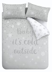 Lenjerie de pat albă/gri deschis pentru pat dublu/extinsă 200x220 cm Baby It's Cold Outside – Catherine Lansfield