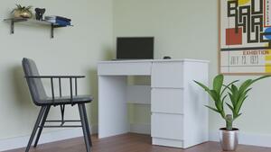 Drohmo Mijas masă de birou cu stocare pe dreapta, alb mat