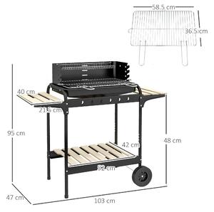 Outsunny Gratar Barbecue cu Carbune cu Inaltime Reglabila a Gratarului, Carucior Portabil pentru Gratar cu Dispozitiv de Colectare a Cenusii si Roti
