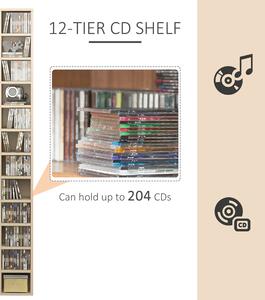 HOMCOM Dulap Biblioteca Suport CD-uri cu 12 Rafturi pentru 204 CD-uri, Raft Biblioteca din MDF si PAL, 21x20x175 cm, Maro