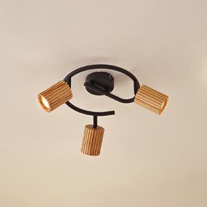Lindby Spot de tavan Stralino, 3 becuri, Ø31cm, lemn, GU10, reglabil, Lemn, Hol, Lemn, Modern