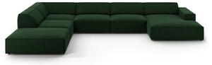 Coltar Jodie in forma de U cu 7 locuri, colt pe partea stanga si tapiterie din catifea, verde inchis