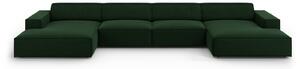 Coltar Jodie in forma de U cu 6 locuri si tapiterie din catifea, verde inchis