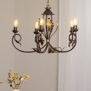 ONLI Candelabru Gretel, 5 becuri, culoare bronz, metal, E14, reglabil, Bronz / Alamă Veche, Camera de zi / sufragerie, Metal, Florentin