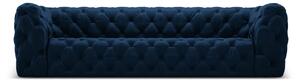 Canapea Iggy cu 4 locuri si tapiterie din catifea, albastru royal