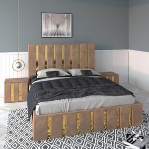 Pat Tapitat Mexic Crem + Saltea Lux Ortopedica + Noptiere Tapitate 160x200