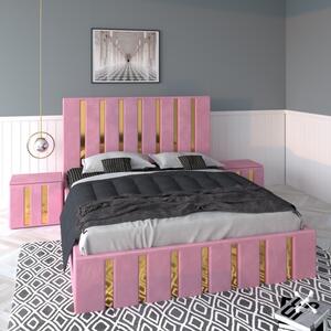 Pat Tapitat Mexic Roz + Saltea Lux Ortopedica + Noptiere Tapitate 160x200