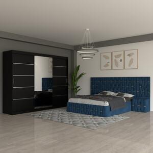 Dormitor Eric Albastru Cu Extensii Dulap Negru 250 cm 160x200