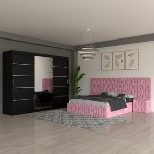 Dormitor Eric Roz Cu Extensii Dulap Negru 250 cm 140x200