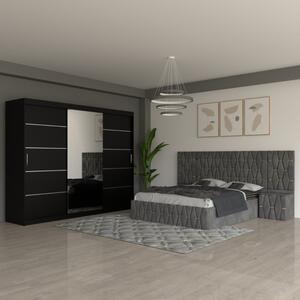Dormitor Eric Gri Cu Extensii Dulap Negru 250 cm 180x200
