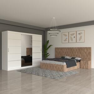Dormitor Eric Crem Cu Extensii Dulap Alb 250 cm 160x200