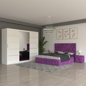 Dormitor Eric Mov ( Pat Eric Mov + Noptiere Tapitate + Dulap Alb 250cm ) 160x200