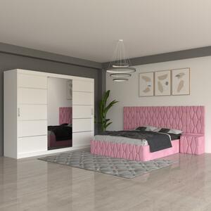 Dormitor Eric Roz Cu Extensii Dulap Alb 250 cm 140x200