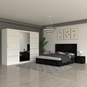 Dormitor Eric Negru ( Pat Eric Negru + Noptiere Tapitate + Dulap Alb 250cm ) 160x200