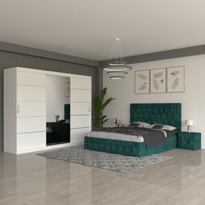 Dormitor Eric Verde ( Pat Eric Verde + Noptiere Tapitate + Dulap Alb 250cm ) 160x200