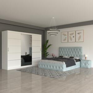 Dormitor Eric Lemon ( Pat Eric Lemon + Noptiere Tapitate + Dulap Alb 250cm ) 160x200