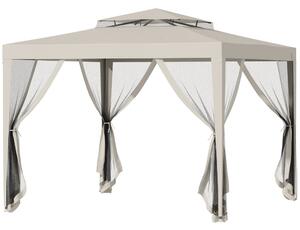 Outsunny Foisor de Gradina cu Plasa de Tantari, Foisor 3x3 m cu Acoperis Dublu si Cadru din Metal, Bej