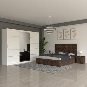 Dormitor Eric Maro ( Pat Eric Maro + Noptiere Tapitate + Dulap Alb 250cm ) 160x200
