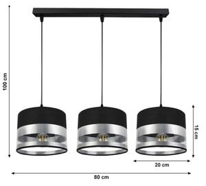 Lustră pe cablu MILO 3xE27/60W/230V argintie/neagră