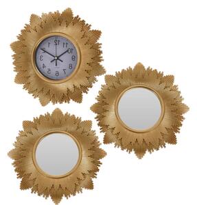 Set ceas de perete decorativ cu oglinzi, culoare auriu, model soare, design modern