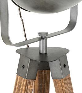Lampă de podea industrial trepied din oțel cu basculant din lemn - Emado