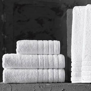 Prosop de baie 100% Bumbac, 50 X 90 cm – 550 GSM, Fir Dublu (Model cu dungi) ALB