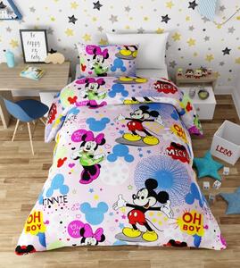 Lenjerie de pat copii bumbac Mikey & Minnie Disney fundal roz