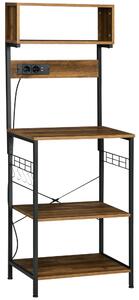 HOMCOM Raft de Bucatarie cu Prize Mutiple, Dulap pentru Microunde cu Rafturi și Mânere din Sârmă Stil Industrial, 90x42x130 cm, Maro | Aosom Romania