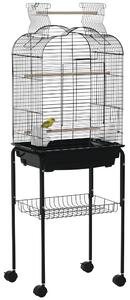PawHut Colivie pentru Pasari cu 3 Stinghii, 2 Boluri si 2 Usi Laterale, Colivie pentru Animale din Otel, PP si Lemn, 46x36x130 cm, Neagra