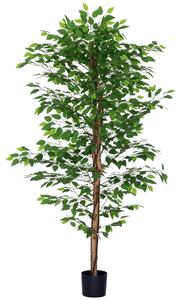 HOMCOM Plantă Artificială de Ficus cu 1260 Frunze, Plantă Artificială cu Ghiveci Inclus, Ø17,5x14,5 cm, Verde | Aosom Romania