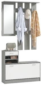 HOMCOM Mobilier Hol, 3 piese, cu Raft pentru Haine, Oglindă, 6 Cârlige, 2 Rafturi și Sertare, 90x24x177 cm, Gri | Aosom Romania