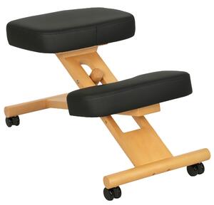HOMCOM Scaun Ergonomic pentru Genunchi cu Înălțime Reglabilă din Lemn cu Rotile, 42x70x42-52 cm, Negru | Aosom Romania