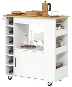 HOMCOM Insulă de Bucătărie cu 6 Suporturi pentru Sticle, 3 Rafturi Laterale și Dulăpior cu Balamale, 83x40x83 cm, Stejar | Aosom Romania