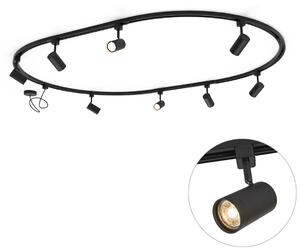 Sistem modern de iluminat pe șine cu 8 spoturi negre, monofazat, oval, 200 cm - Iconic Jeana