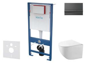 Kielle Genesis - Set pentru montare încastrată, toaletă compactă Gaia, capac softclose și clapetă Gemini I, negru lucios 30505SS60