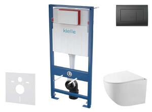 Kielle Genesis - Set pentru montare încastrată, toaletă compactă Gaia, capac softclose și clapetă Gemini III, negru mat 30505SS57
