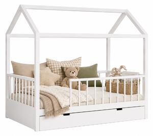 Pat copii tip Montessori cu spațiu de depozitare 200x90 cm Alb