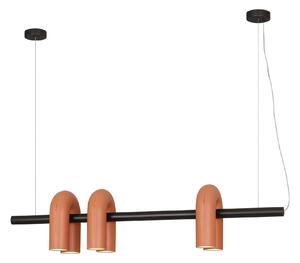 Lampă suspendată liniară cu trei surse – design contemporan, negru si teracotă 120cm