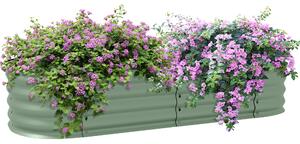 Outsunny Paturi Inaltate Galvanizate pentru Gradina, Cutie Inaltata din Metal cu Margine de Siguranta, pentru Cultivarea Florilor, Ierburilor, Verde