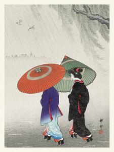 Reproducere Geisha in the Rain / Wearing Traditional Kimono (Japandi Vintage) - Ohara Koson