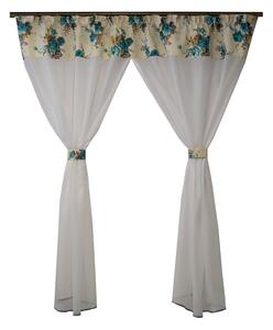 Perdea Velaria in alb cu flori turcoaz, 210x165 cm
