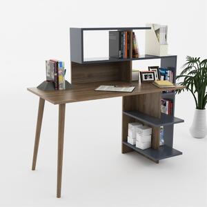 Birou, Quasar & Co.®, mobilier living/office, 141.8 x 60 x 121.4 cm, MDF, gri/nuc