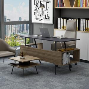 Set birou cu masa cafea, Quasar & Co.®, mobilier living/office, 140 x 60 x 73.8 cm/45 x 45 x 35 cm, gri/nuc brun