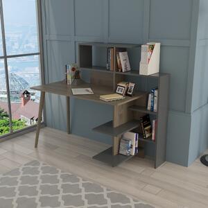Birou, Quasar & Co.®, mobilier living/office, 141.8 x 60 x 121.4 cm, MDF, gri/nuc