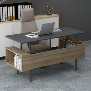 Birou, Quasar & Co.®, mobilier living/office, 140 x 60 x 73.8 cm, MDF, gri antracit/nuc