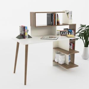 Birou, Quasar & Co.®, mobilier living/office, 141.8 x 60 x 121.4 cm, MDF, alb/nuc
