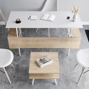 Set birou cu masa cafea, Quasar & Co.®, mobilier living/office, 140 x 60 x 73.8 cm/45 x 45 x 35 cm, stejar/alb intens