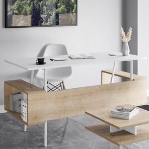 Birou, Quasar & Co.®, mobilier living/office, 140 x 60 x 73.8 cm, MDF, alb/stejar