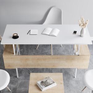 Birou, Quasar & Co.®, mobilier living/office, 140 x 60 x 73.8 cm, MDF, alb/stejar