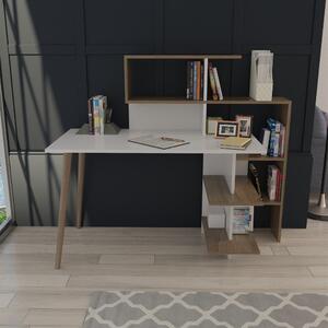 Birou, Quasar & Co.®, mobilier living/office, 141.8 x 60 x 121.4 cm, MDF, alb/nuc
